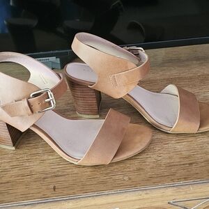 Kelly & Katie Tan Heels with Chunky Wooden Heel